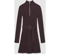 Reiss Reiss Plum Purple Vienna Rib-Knit Belted Half-Zip Flippy Dress Plum Purple Medium