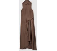 Reiss Reiss Taupe Brown Michelle Satin Tuck-Detail Cape Midi Dress Taupe Brown EU 32 (UK 4)