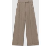 Reiss Reiss Taupe Neutral Mila Petite Linen Wave-Trim Wide-Leg Trousers