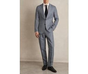 Reiss Sb 2b Notch Prince Of Wales Check Linen Blazer Soft Blue Taille: 40 | Costumes Outlet | Homme | Blanche