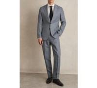 Reiss Sb 2b Notch Prince Of Wales Check Linen Blazer Soft Blue Taille: 44 | Costumes Outlet | Homme | Blanche
