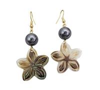 REITINGE Boucles d'oreilles pendantes en coquillages naturels, perles et anneaux d'oreille ornements géométriques élégants pour étudiants, As shown, crustacés noirs