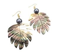 REITINGE Boucles d'oreilles pendantes en coquillages naturels, perles et anneaux d'oreille ornements géométriques élégants pour étudiants, As shown, crustacés noirs