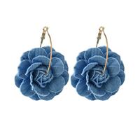 REITINGE Boucles d'oreilles pendantes florales, légères, hypoallergéniques, fleurs bleues, faites à la main, ornement denim, As shown, Denim