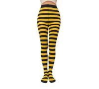 REITINGE Collants rayés décontractés pour femme - Legging de Noël à rayures - Longueur totale - Bas de cuisse - Accessoire de costume de fête - Longueur totale pour homme et femme, Jaune et noir
