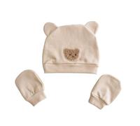 REITINGE Ensemble bonnet d'hôpital et gants en coton pour bébé - Anti-rayures - Unisexe - Pour bébé garçon, beige, khaki bear
