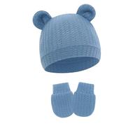 REITINGE Ensemble bonnet et moufles anti-rayures en coton doux et respirant pour nouveau-né de 0 à 6 mois, bleu, Taille unique