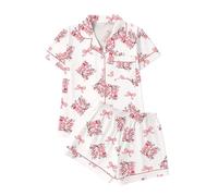 REITINGE Ensemble de pyjama en satin de soie pour femme, vêtements de nuit à manches courtes, haut et short boutonnés, vêtements de détente 2 pièces, haut boutonné et short