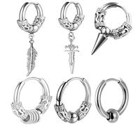 REITINGE Lot de 6 boucles d'oreilles créoles délicates en acier inoxydable avec motif dragon pour garçon, Circle diameter 2.2cm, Acier inoxydable