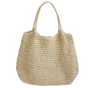 REITINGE Sac à bandoulière en paille pour femme, sac à main de plage tissé spacieux avec poignée confortable, grand sac sous les aisselles, beige, 50*2*34cm