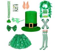 REITINGE Vintage Shamrock Leprechaun Homburg Panama Chapeau Western Bas Jupe pour les vacances irlandaises Accessoires photo Chapeau haut-de-forme Vert Costume pour homme, b, taille unique