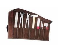 Reitsport Amesbichler AMKA Ferrure de sabot dans un étui en cuir, 8 pièces, kit de ferrure pour le soin des sabots Farriers Horse Hoof Hoof Farrier