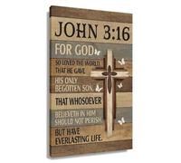 REIUAFWYGV For God So Loved The World John 3:16, Biblical Scripture Wall-Art Canvas Print, Uplifting Decor for Kitchen, Bedroom, and Office(Framed,12x18inch(30x45cm))