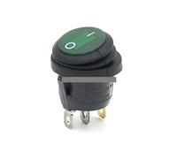 REIUAFWYGV Interrupteur à Bascule Circulaire étanche KCD1, 3 Broches, Marche/arrêt, avec éclairage Vert, Alimentation 12 V-24 V