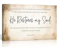 REIUAFWYGV Vintage He Restores My Soul, Psalm 23 2-3 Scripture Wall-Art on Canvas, Prayer Corner Decor for Bedroom and Kitchen(Unframed,08x12inch(20x30cm))