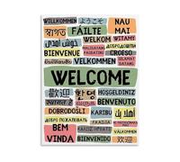 REIUAFWYGV Welcome in Multiple Languages Poster International Wall Decor Home and Business Canvas Painting for Bedroom Living Room Decor(Framed,16x24inch(40x60cm))