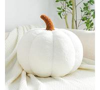 Rejckims Coussin Citrouille, Coussin en Forme de Citrouille Crème Blanc, Coussin Décoratif d'automne pour Canapé en Velours Teddy, Décoration de Halloween pour Maison (H-Blanc,28CM)