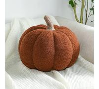 Rejckims Coussin Citrouille, Coussin en Forme de Citrouille Crème Blanc, Coussin Décoratif d'automne pour Canapé en Velours Teddy, Décoration de Halloween pour Maison (D-Brun,28CM)
