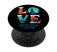 Rejkjavic Islande Love Northern Lights Valentines Garçons Fille PopSockets PopGrip Adhésif