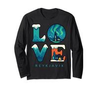 Rejkjavic Islande Northern Lights Love Valentines Garçons Fille Manche Longue