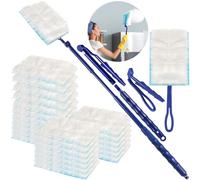 REJOECE 30 Pièces Recharges Plumeau, Plumeau Poussiere avec 1 Poignée Et 1 Recharge pour Poussière Tige Télescopique, Kit De Plumeau Jetable pour Le Nettoyage des Poils d'animaux, De La Poussière