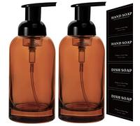 rejomiik Lot de 2 distributeurs de Savon moussant en Verre épais pour évier de Salle de Bain ou de Cuisine, flacons à Pompe de 388,5 g pour Savon pour Les Mains, Gel Douche, Ambre Clair