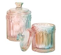 rejomiik Qtip Lot de 2 pots d'apothicaire en verre avec couvercles pour salle de bain - Organisateurs et rangement pour cotons-tiges, balles, tampons, cure-fil, bonbons, arc-en-ciel