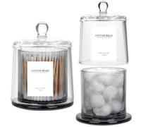 rejomiik Qtip Lot de 2 pots d'apothicaire en verre épais avec couvercle pour accessoires de salle de bain et rangement de maquillage pour boules de coton, cotons-tiges, éponges de maquillage, bonbons,