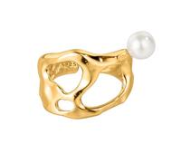 REKALFO Bagues pour femmes anti-ternissure Bague ouverte avec perle Plaquée or 18 carats Bague ajustable irrégulière organique Accessoires de mode pour fête d'anniversaire Or