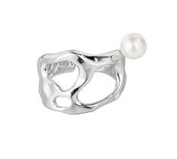 REKALFO Bagues pour femmes anti-ternissure Bague ouverte avec perle Plaquée or 18 carats Bague ajustable irrégulière organique Accessoires de mode pour fête d'anniversaire Argent