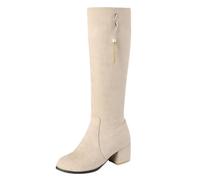 REKALFO Bottes en nubuck en daim doux et respirant pour femmes bottes décontractées d'hiver à talon épais avec fermeture éclair sur le côté beige 38 EU