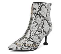 REKALFO Bottines pour femmes Fermeture éclair sur le devant Bout pointu Rivets Chaussures à talons hauts confortables et à la mode Peau de serpent 37 EU