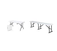 Rekkem Table Pliante Blanc/Noir 180 x 75 x 74 cm 101587 & Lifetime Banc Pliable Blanc Granite 183 x 29 x 42,1 cm 80305