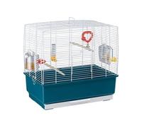 Rekord 3 Cage Rectangulaire, Livrée avec Accessoires et Mangeoire Tournante, Métal Robuste Vernis Blanche et Bac en Plastique Bleu, pour Oiseaux