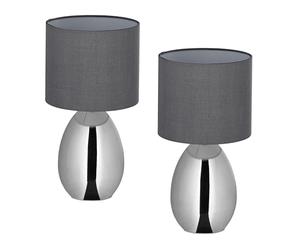 Reladays Lampe de Chevet, Lot de 2, câble avec Interrupteur, Douille E14, H x D : 33,5 x 18 cm, argenté et Gris