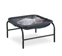 Reladays Lit surélevé pour votre chat, siège et armature, polyester et acier, H x L x P : 27 x 45 x 45 cm, gris et noir