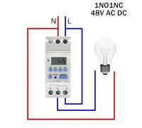 Relais de minuterie programmable numérique hebdomadaire sur 7 jours, 15 A, 30 A, type rail DIN, 2 fils, contrôle AC 12 V, 24 V, 48 V, 220 V, 230 V(15A,1NO1NC 48V AC DC)