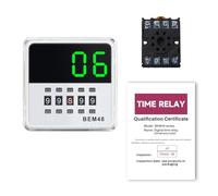 Relais temporisé 220V Relais 24V 0,1S-99H DC/AC 24-240V 8-Pin LED affichage digital relais + socket (retard de courant/reset/pause) BEM48S-1Z Lumière verte.