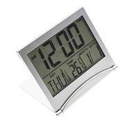 Reland Sun Réveil de voyage numérique pliable calendrier minuterie température horloge LCD horloge avec mode snooze grand nombre affichage compact horloge de bureau