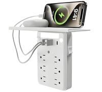 Relativelk Wall Outlet Extender With Shelf Night, Wall Outlet Extender With Night Light, Power Socket Expander Multi In 1, 6 Ac 3 Usb Ports 1 Usb C For Home Office(1 pcs)