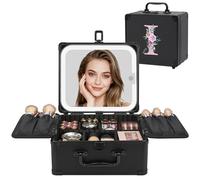 Relavel Cadeau d'anniversaire pour femmes, adolescentes, filles, trousse de maquillage initiale avec miroir LED - Trousse de maquillage personnalisée - Organiseur de voyage - Cadeau de remise de