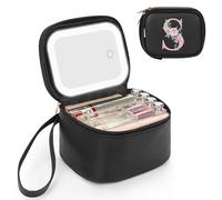 Relavel Petite trousse de maquillage avec miroir LED - Trousse de maquillage initiale pour femme avec 3 modes d'éclairage - Trousse de maquillage personnalisée avec dragonne, trousse de maquillage