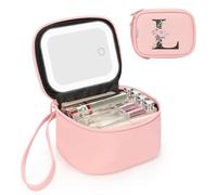 Relavel Petite trousse de maquillage avec miroir LED, trousse de maquillage initiale pour femme avec 3 modes d'éclairage, trousse de maquillage personnalisée avec dragonne, pochette de maquillage