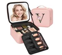 Relavel Trousse de maquillage initiale avec miroir LED pour femme, étui de voyage personnalisé, cadeau de Noël pour adolescents, filles, petits-enfants, remise de diplôme, enseignants, amis, affaires