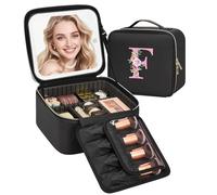 Relavel Trousse de maquillage initiale avec miroir LED pour femmes et filles, étui de rangement de cosmétiques de voyage personnalisé, cadeau d'anniversaire pour petits-enfants, demoiselle d'honneur
