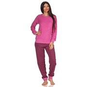 RELAX by Normann Pyjama en éponge avec Poignets et Pantalon rayé Motif étoiles et Lune - Rose - Large