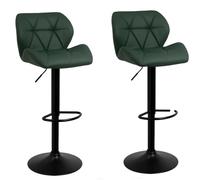 Relax World Lot de 2 tabourets de bar rembourrés avec dossier, assise matelassée en simili cuir vert, hauteur réglable 85-105 cm, base pivotante 360° en métal noir (vert)