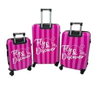 Relax World Lot de 3 valises à roulettes rigides, design 'Fly & Discover', roues pivotantes 360°, fermeture de sécurité, taille L, M, S, fuchsia, Set Di 3 Pezzi, Moderne