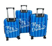 Relax World Lot de 3 valises à roulettes rigides, design 'Fly & Discover', roues pivotantes 360°, fermeture de sécurité, taille L, M, S, bleu ciel, Set Di 3 Pezzi, Moderne
