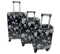 Relax World Lot de 3 valises à roulettes rigides, design 'Fly & Discover', roues pivotantes 360°, fermeture de sécurité, taille L, M, S, Noir , Set Di 3 Pezzi, Moderne